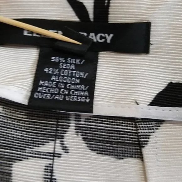 Ellen Tracy Designer Skirt Black White Floral Silk Textured with Pockets Siz… - Picture 6 of 7